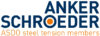 Blau Oranges Logo der Firma Anker Schroeder mit Claim in orange