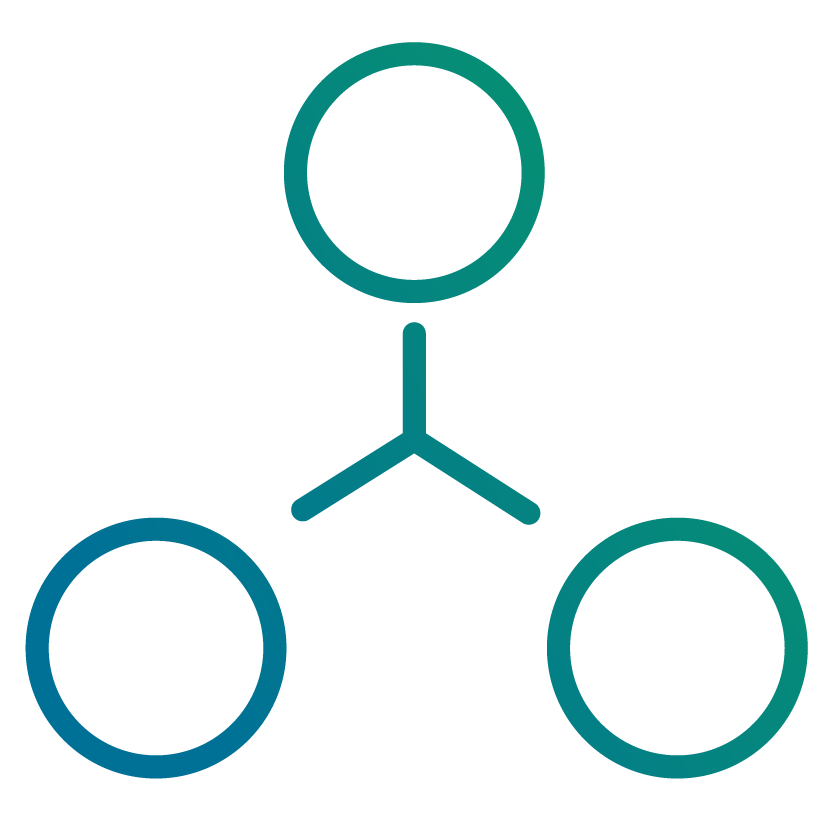 Icon mit drei Kreisen die durch Striche verbunden sind zur Darstellung verschiedener Lösungen