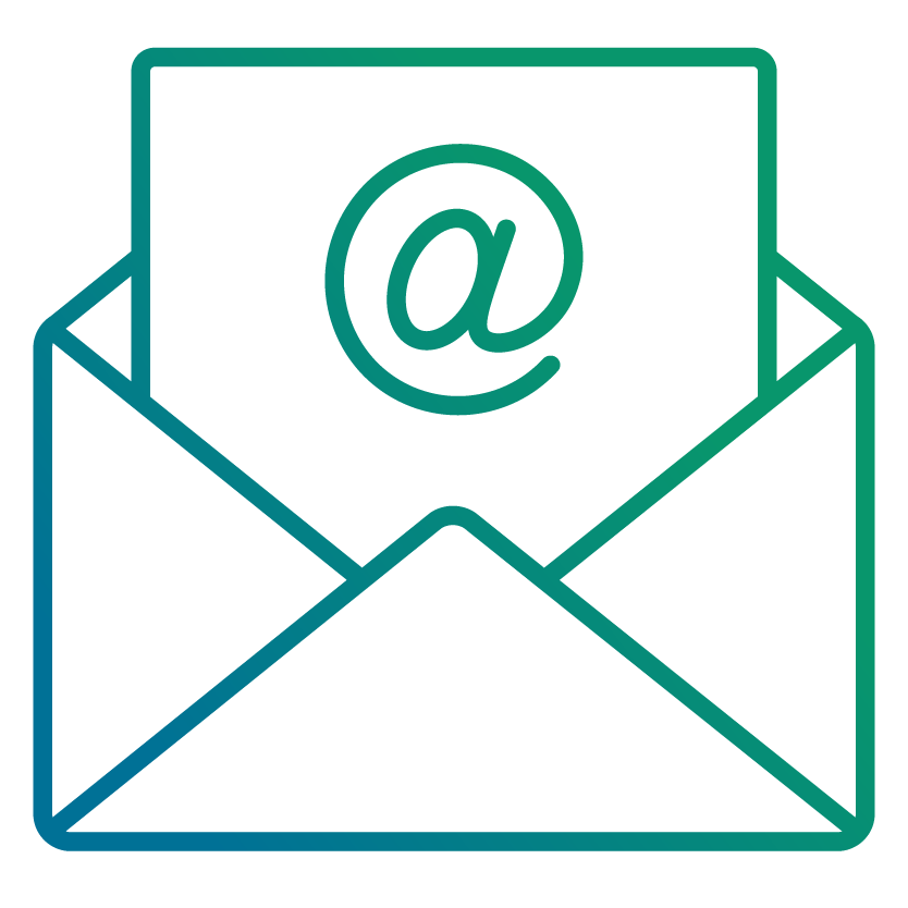 Icon eines Briefumschlages in welchem ein Dokument mit einem @ Zeichen enthalten zur Darstellung von E-Mails