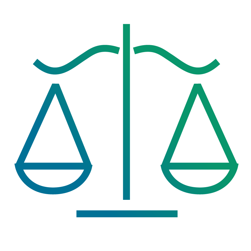 Icon einer Waage als juristisches Symbol zur Abbildung gesetzlicher Vorgaben im Rahmen von Dokumentenmanagement und Archivierung