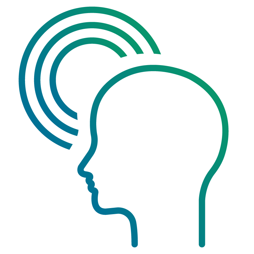 Icon eines Kopfes mit drei kreisförmigen Linien, die einen Gedankengang darstellen