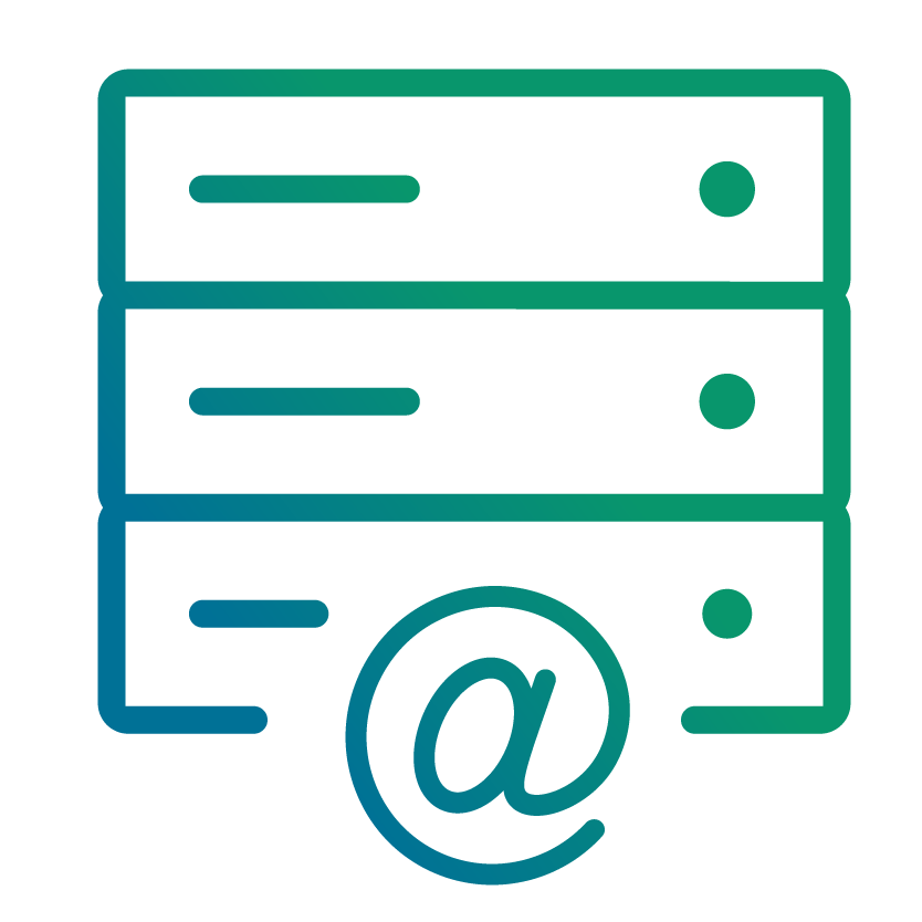 Icon eines Servers mit @Zeichen zur Darstellung eines Servers im Rahmen der E-Mail Archivierung