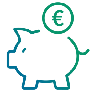 Icon eines Sparschweines in das eine Münze geworfen wird als Darstellung der Kostenersparnis durch die Verwendung einer elektronsichen Personalakte