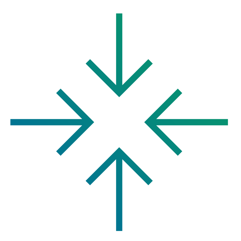 Icon bestehend aus vier Pfeilen aus jeder Richtung deren Spitzen in der Mitte zusammenzeigen zur Darstellung von Zentralisierung wie bei Output Management