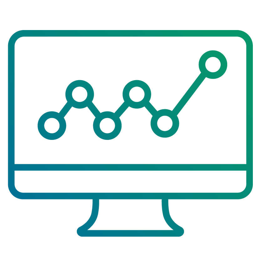 Icon Monitor mit einem Liniendiagramm zur symbolischen Darstellung für digitale Lösungen und Geschäftsprozesse