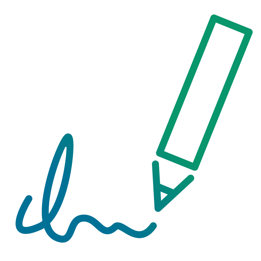 Icon mit einer Unterschrift und einem Stift zur Darstellung der digitalen Lösung elektronische Unterschrift