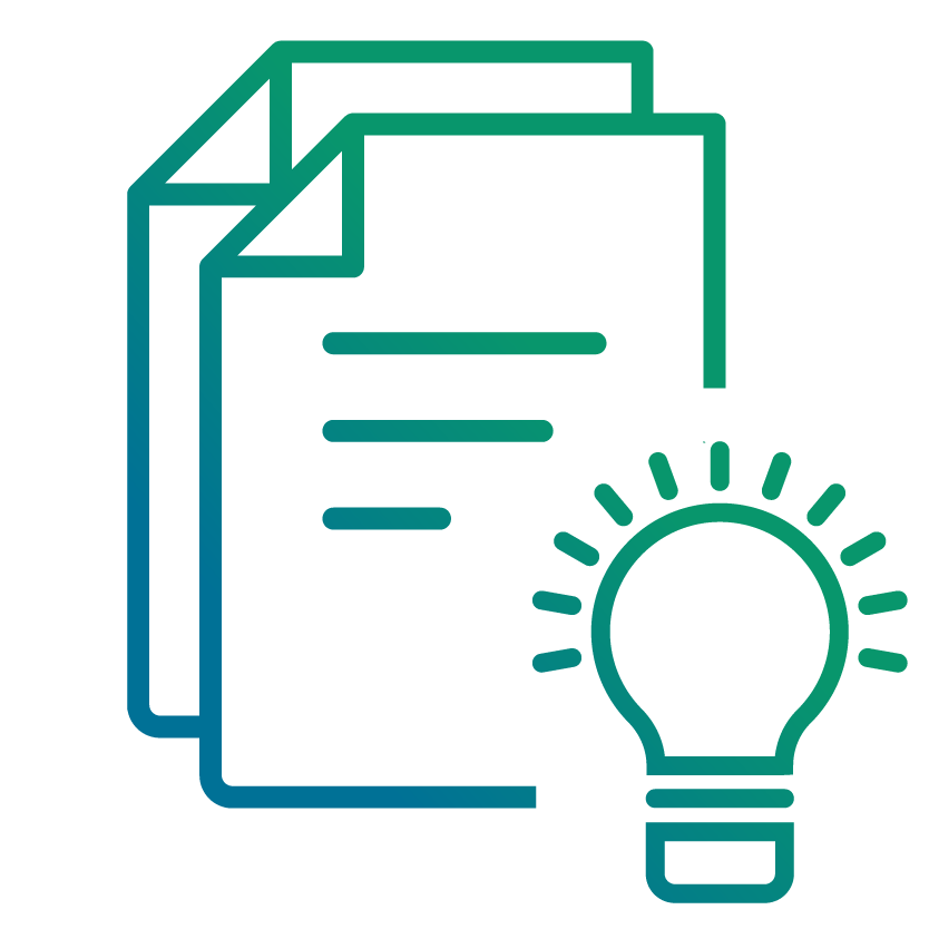 Icon mit zwei Dokumenten und einer Lampe als Symbol für intelligentes Dokumentenmanagement