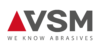 Logo der Firma VSM Vereinigte Schmirgel - und Manschinen-Fabriken AG mit rotem Dreieck und grauer Schrift
