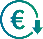 Icon Eurozeichen in einem Kreis, der in einem Pfeil nach unten endet